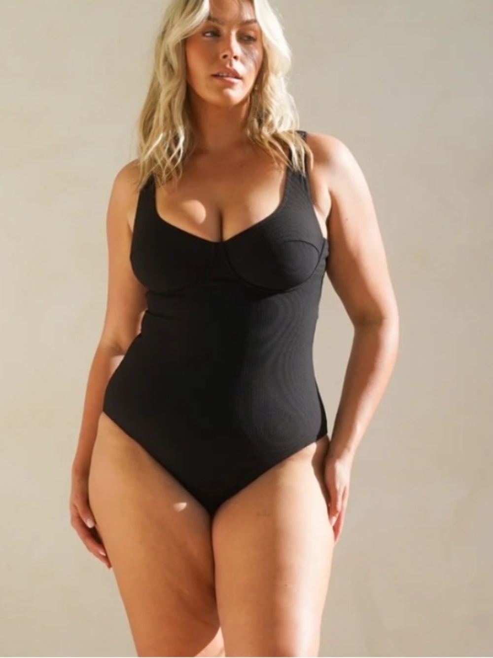 Black Crinkle One Piece Swimsuit Underwire Ruched Textured Plus Sz 22 OchreLane